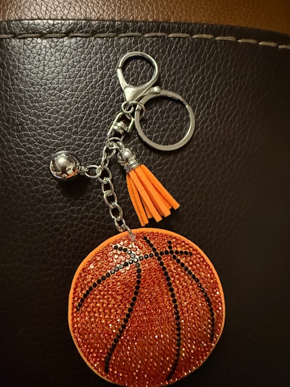 Girls' Sparkling Orange Basketball Key Charm with Tassel